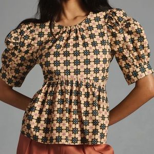 NWT Anthropologie Let Me Be Puff-Sleeve Poplin Blouse Size M